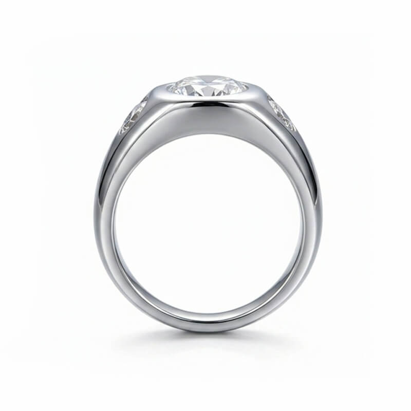 Chunky Three-Stone Bezel Set Moissanite Engagement Ring