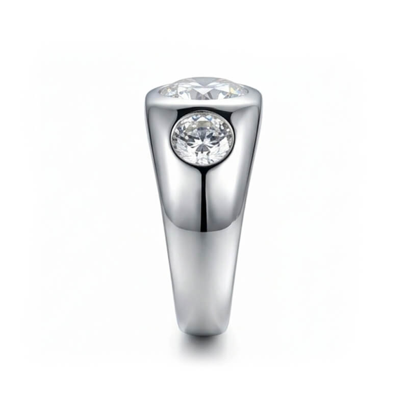 Chunky Three-Stone Bezel Set Moissanite Engagement Ring