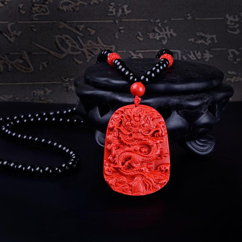 Cinnabar Dragon Pendant Necklace
