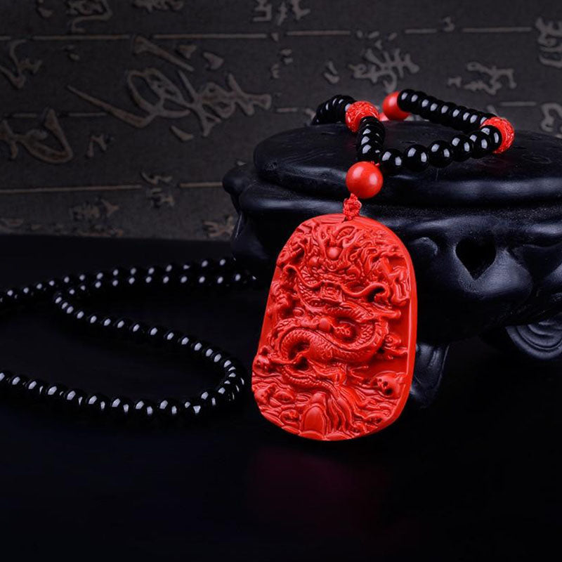 Cinnabar Dragon Pendant Necklace