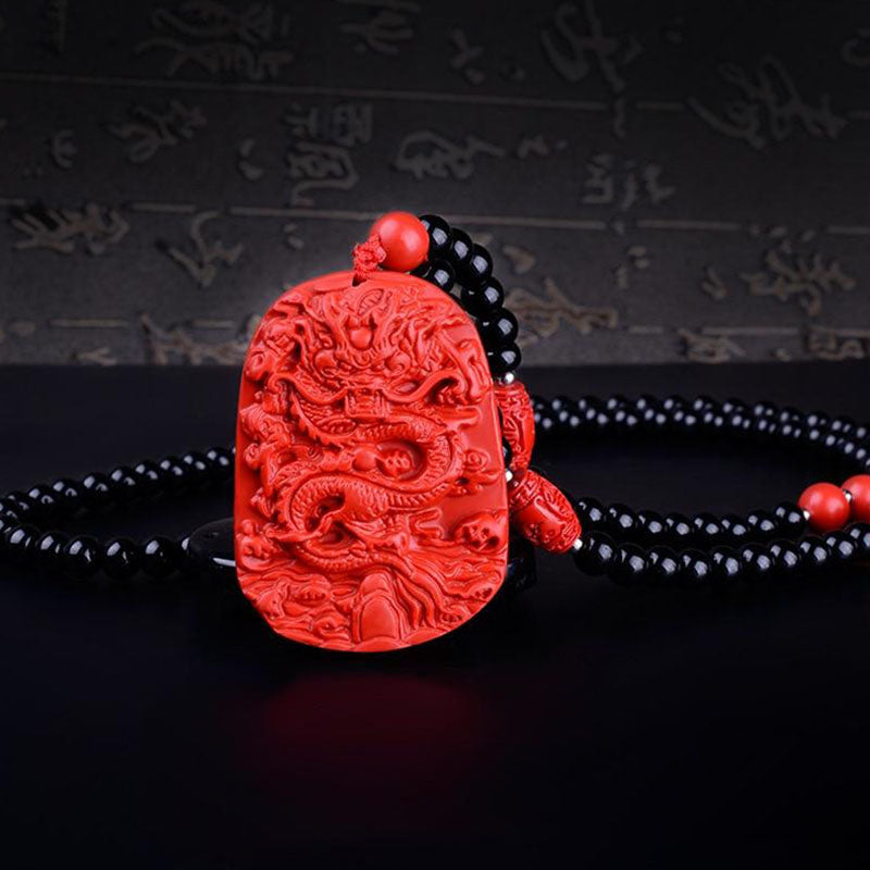 Cinnabar Dragon Pendant Necklace