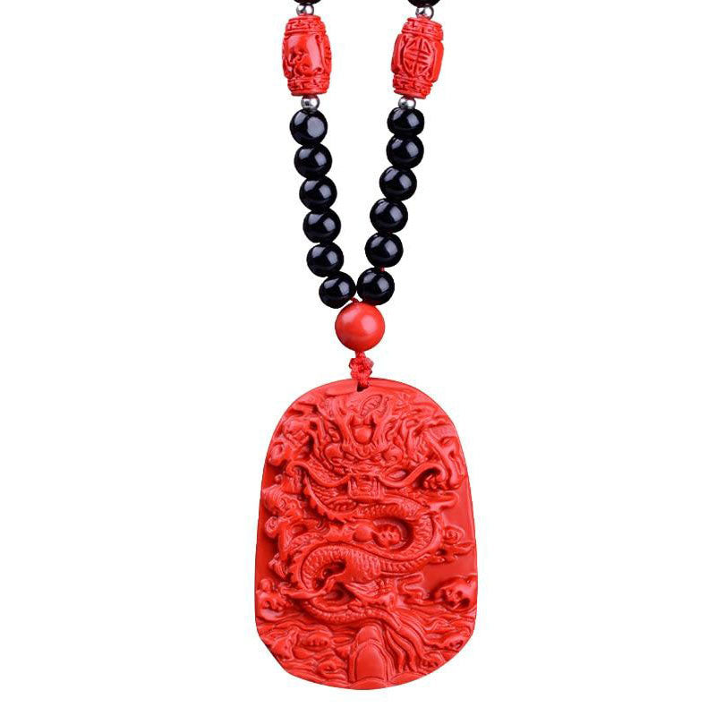 Cinnabar Dragon Pendant Necklace
