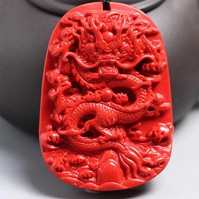 Cinnabar Dragon Pendant Necklace