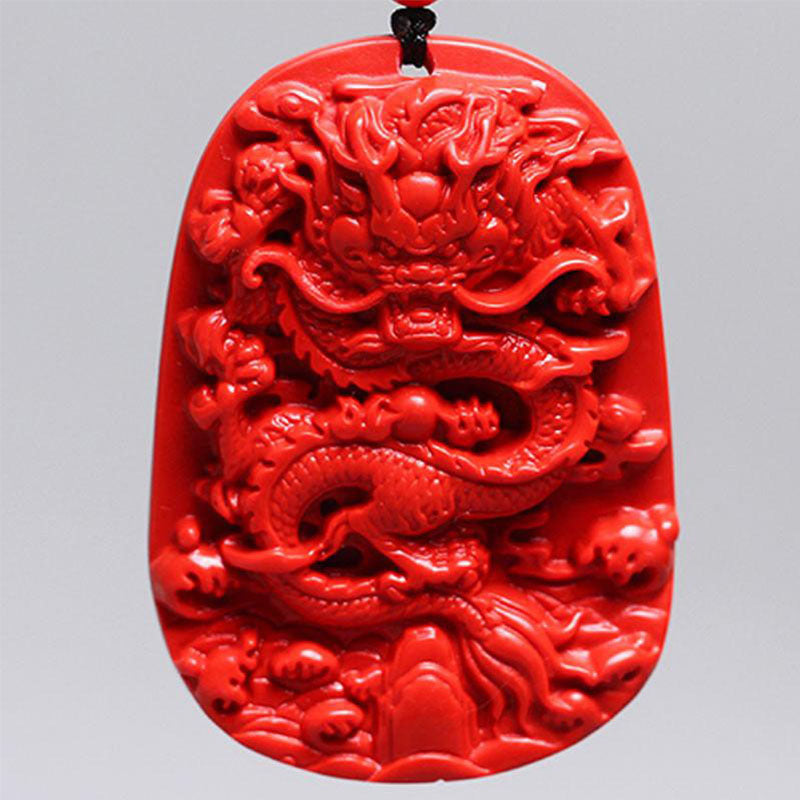Cinnabar Dragon Pendant Necklace