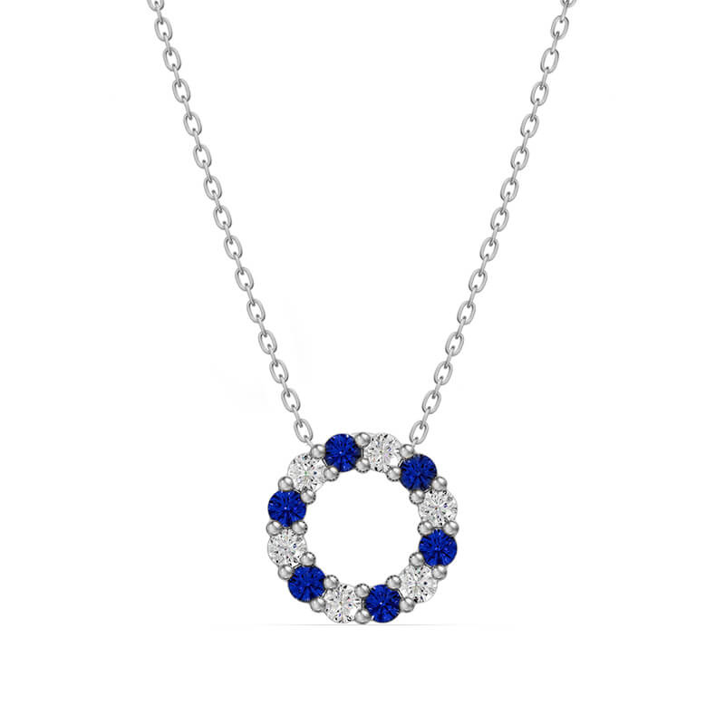 Circle Alternating Moissanite And Gemstone Necklace In Sterling Silver