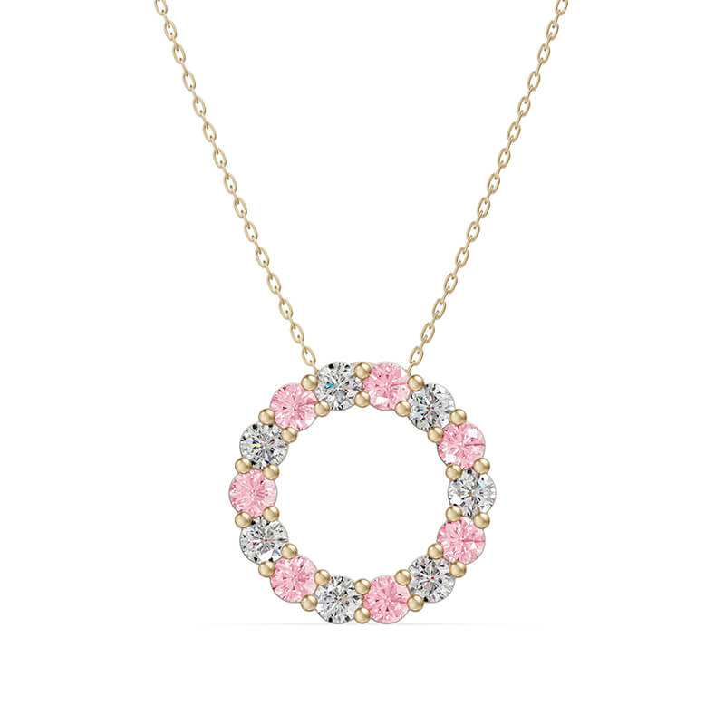Circle Alternating Moissanite And Gemstone Necklace In Sterling Silver