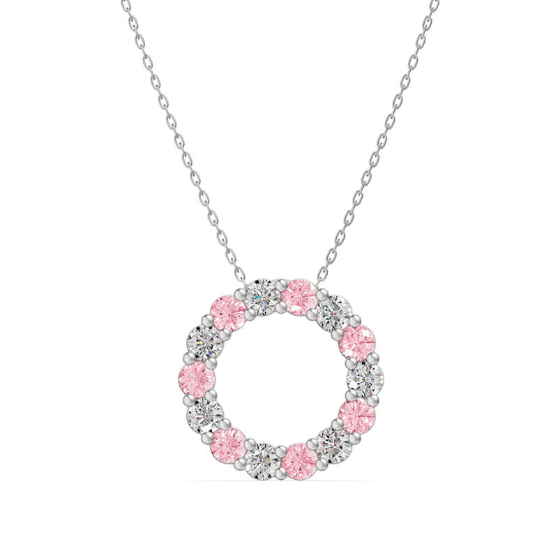 Circle Alternating Moissanite And Gemstone Necklace In Sterling Silver