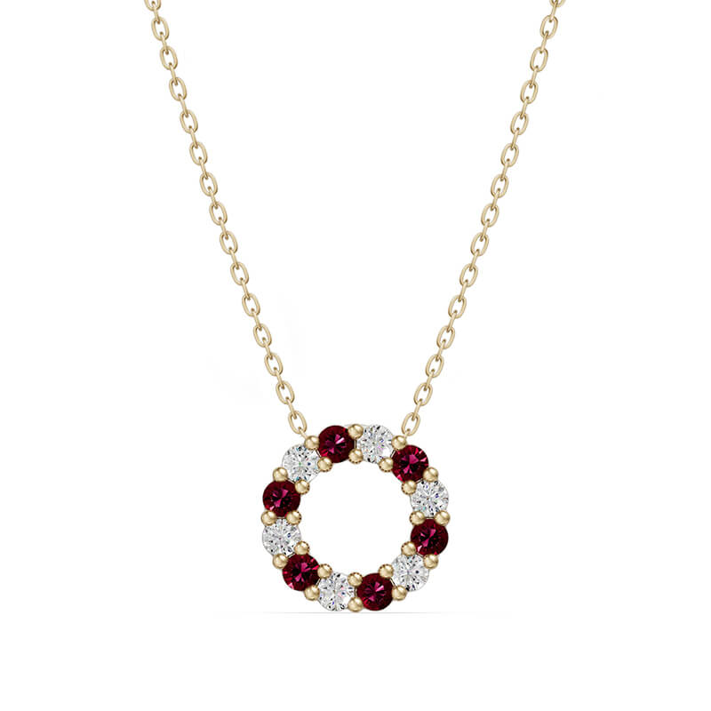Circle Alternating Moissanite And Gemstone Necklace In Sterling Silver
