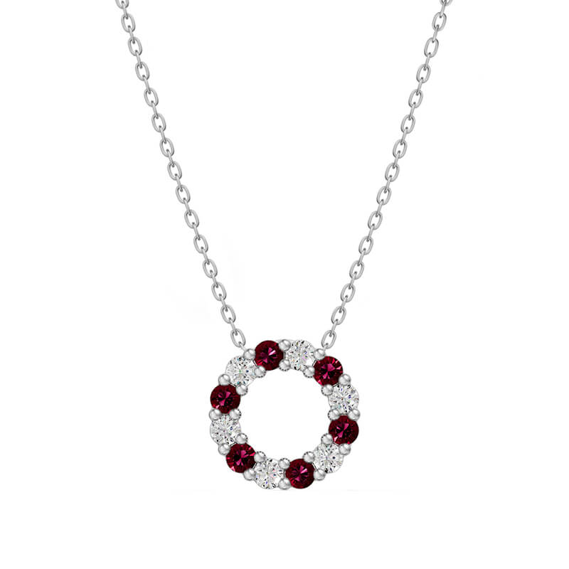 Circle Alternating Moissanite And Gemstone Necklace In Sterling Silver