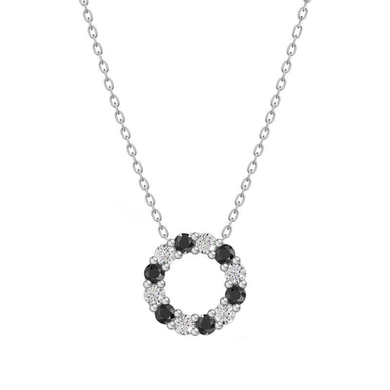 Circle Alternating Moissanite And Gemstone Necklace In Sterling Silver