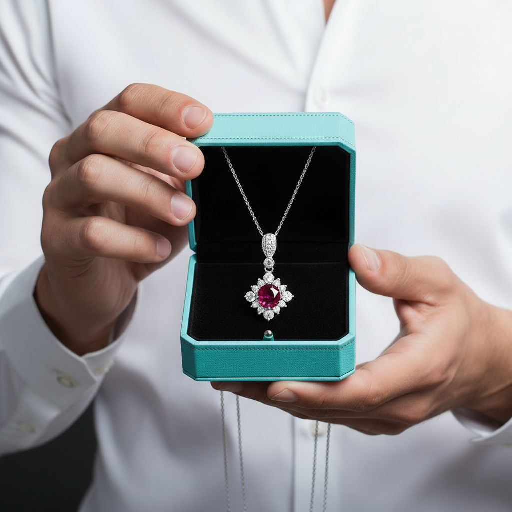 Classic 1.0 Ct Round Cut Ruby Pendant Necklace