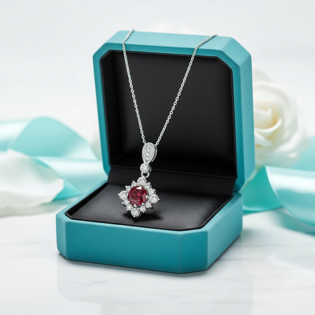 Classic 1.0 Ct Round Cut Ruby Pendant Necklace