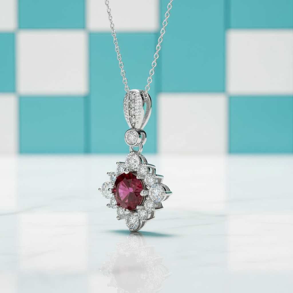 Classic 1.0 Ct Round Cut Ruby Pendant Necklace