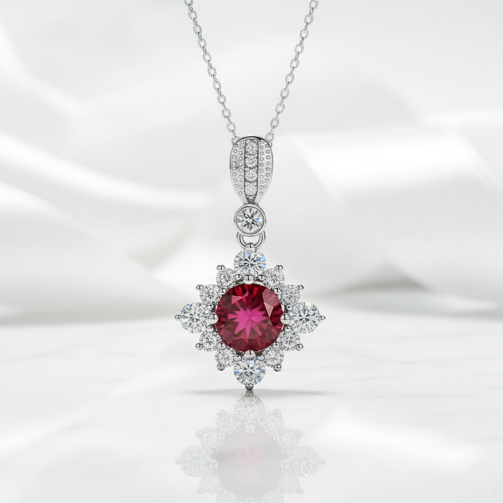 Classic 1.0 Ct Round Cut Ruby Pendant Necklace