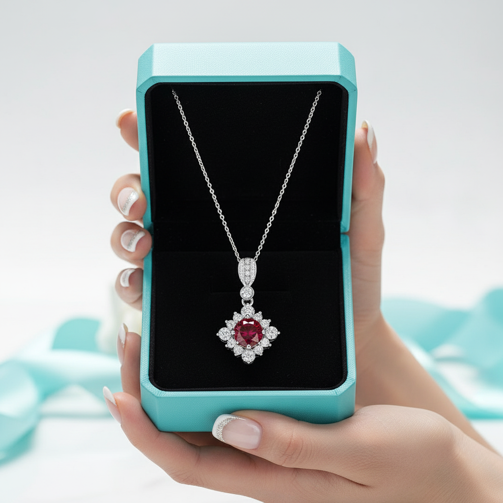 Classic 1.0 Ct Round Cut Ruby Pendant Necklace