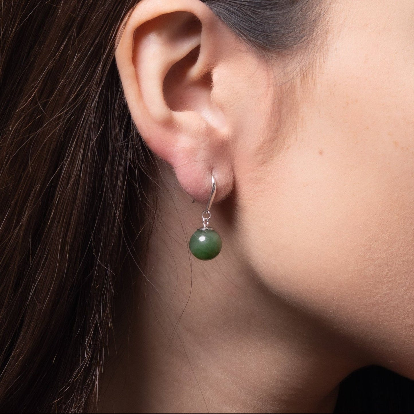 Classic Green Jade Drop Earrings – Nephrite Beads in Sterling Silver