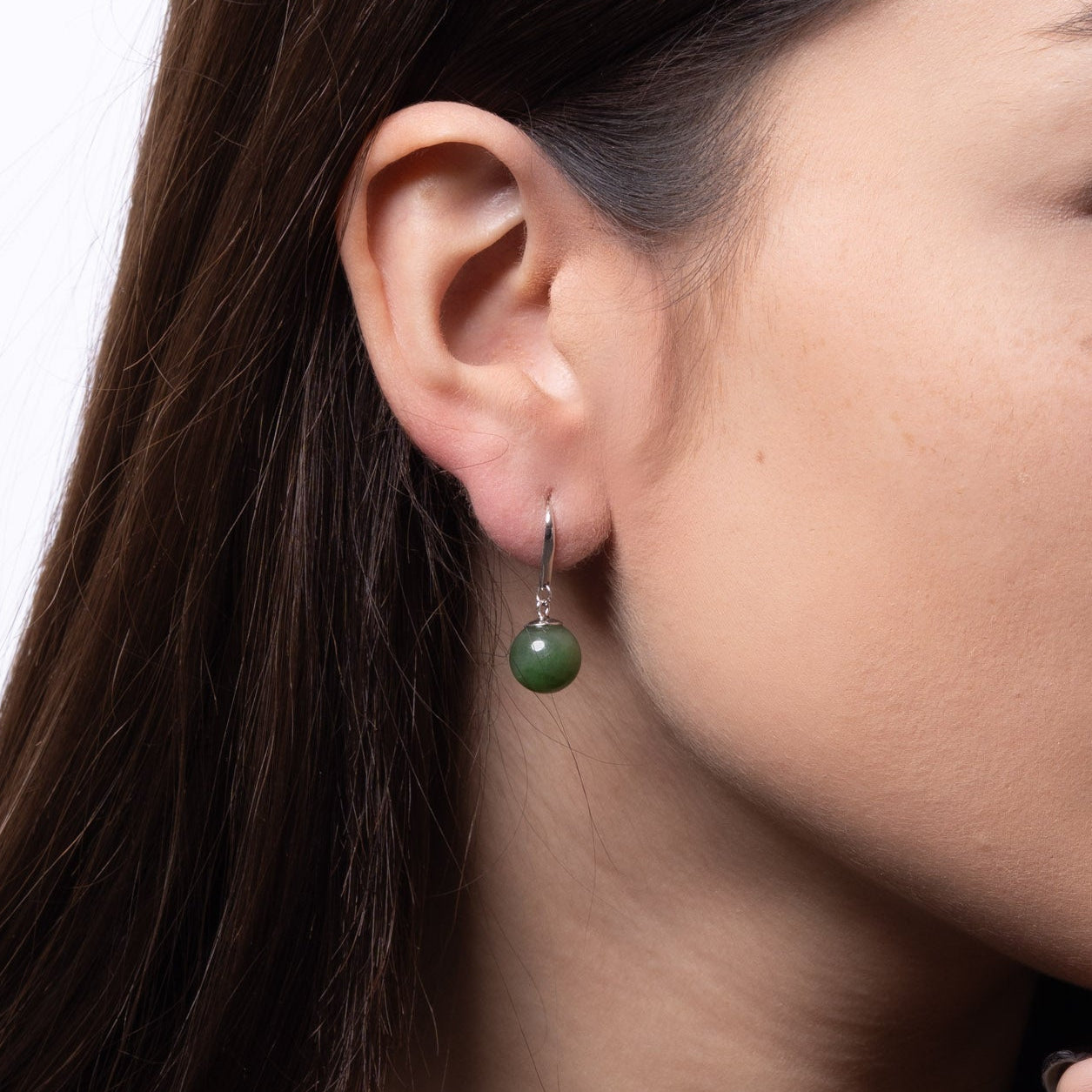Classic Green Jade Drop Earrings – Nephrite Beads in Sterling Silver
