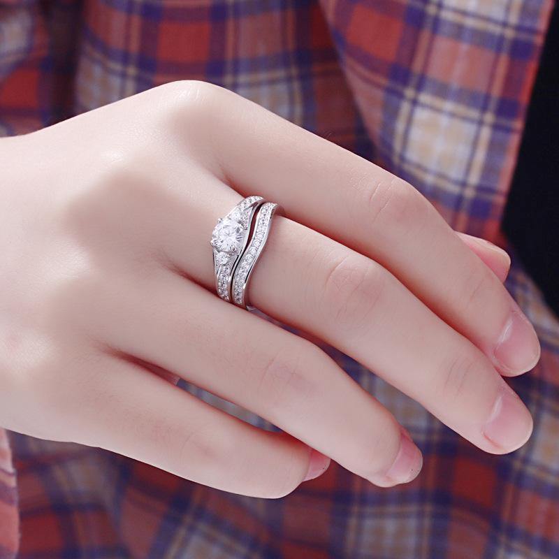 Classic Round Cut Pave Sterling Silver Ring Set