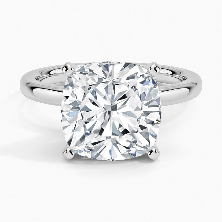 Classic Solitaire Cushion Moissanite Four Prong Polish Engagement Ring