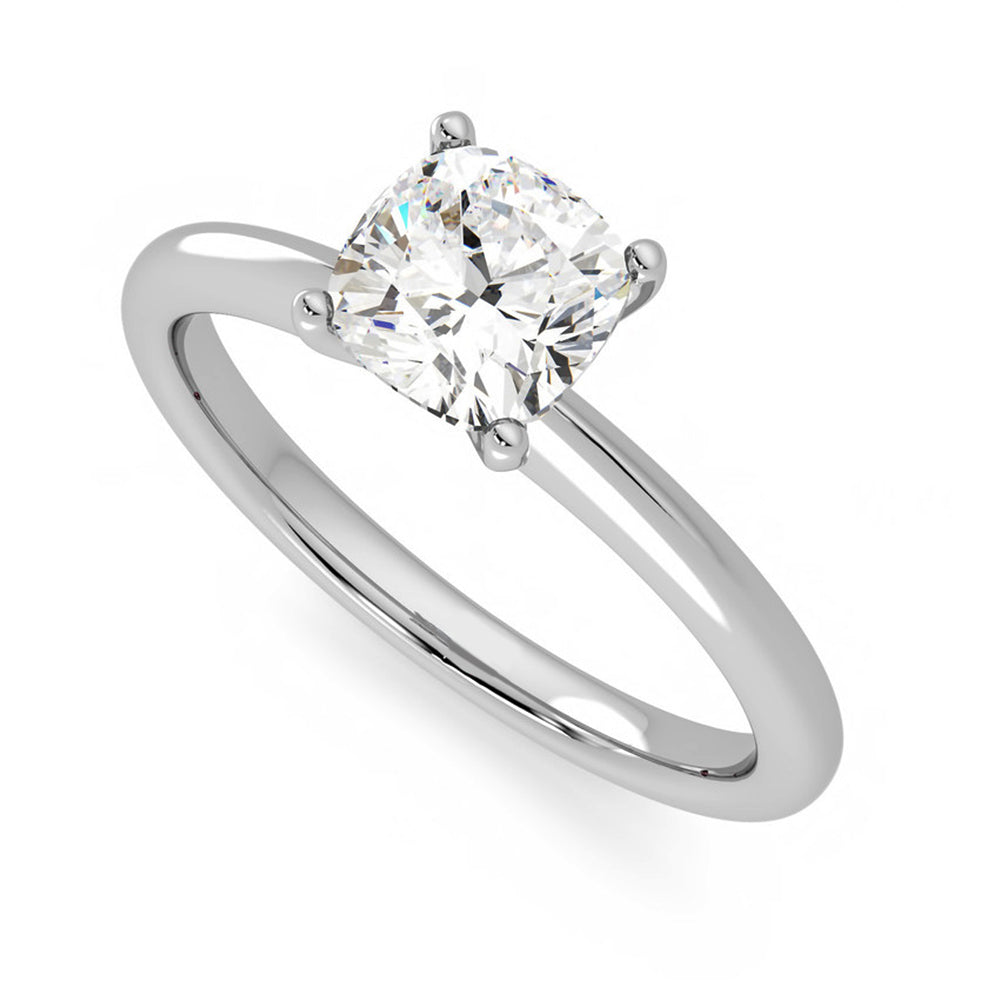 Classic Solitaire Cushion Moissanite Four Prong Polish Engagement Ring