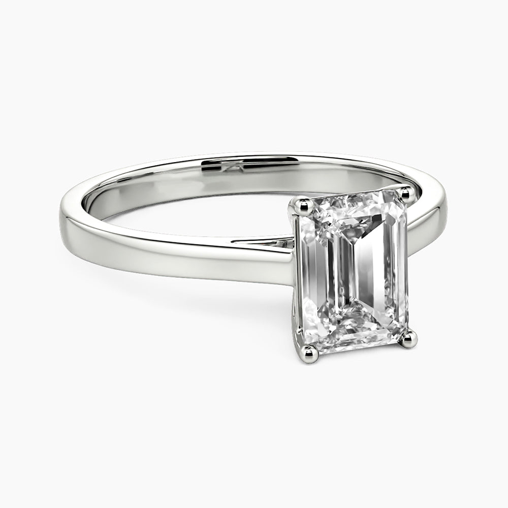 Classic Solitaire Emerald-Cut Moissanite Polish Engagement Ring