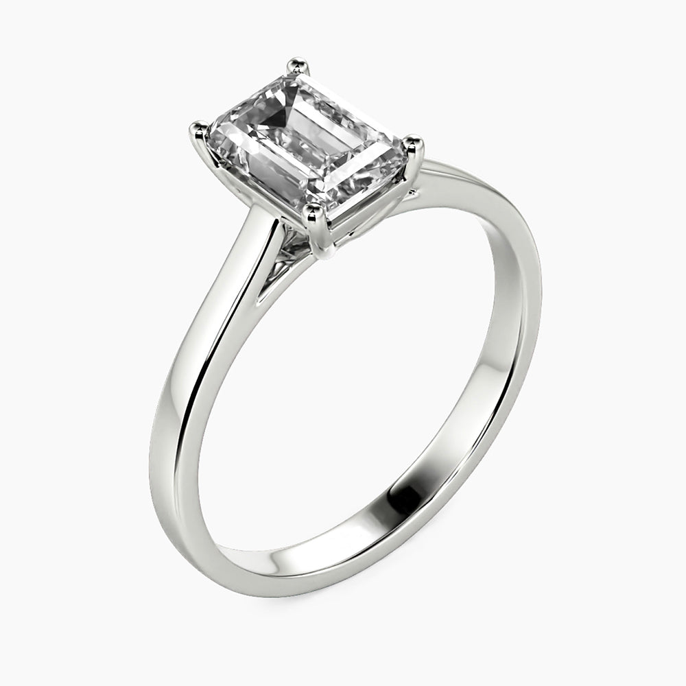 Classic Solitaire Emerald-Cut Moissanite Polish Engagement Ring