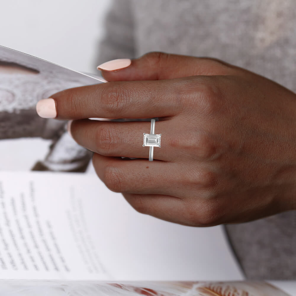 Classic Solitaire Emerald-Cut Moissanite Polish Engagement Ring