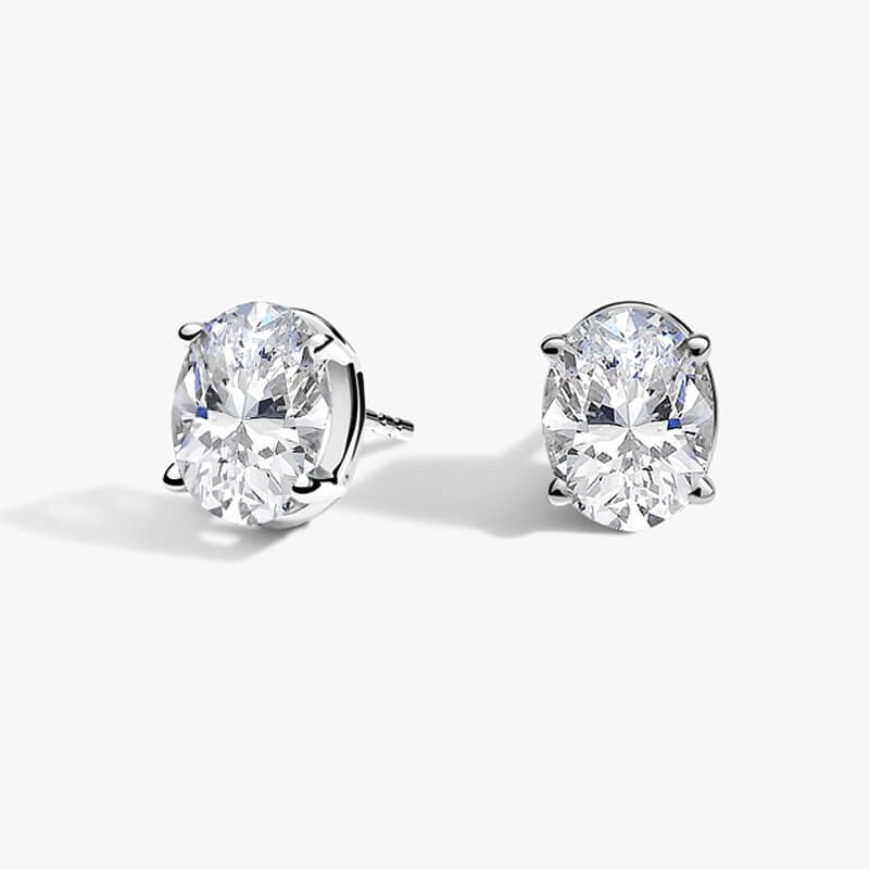 Classic Solitaire Oval Cut Moissanite Four Prong Stud Earrings