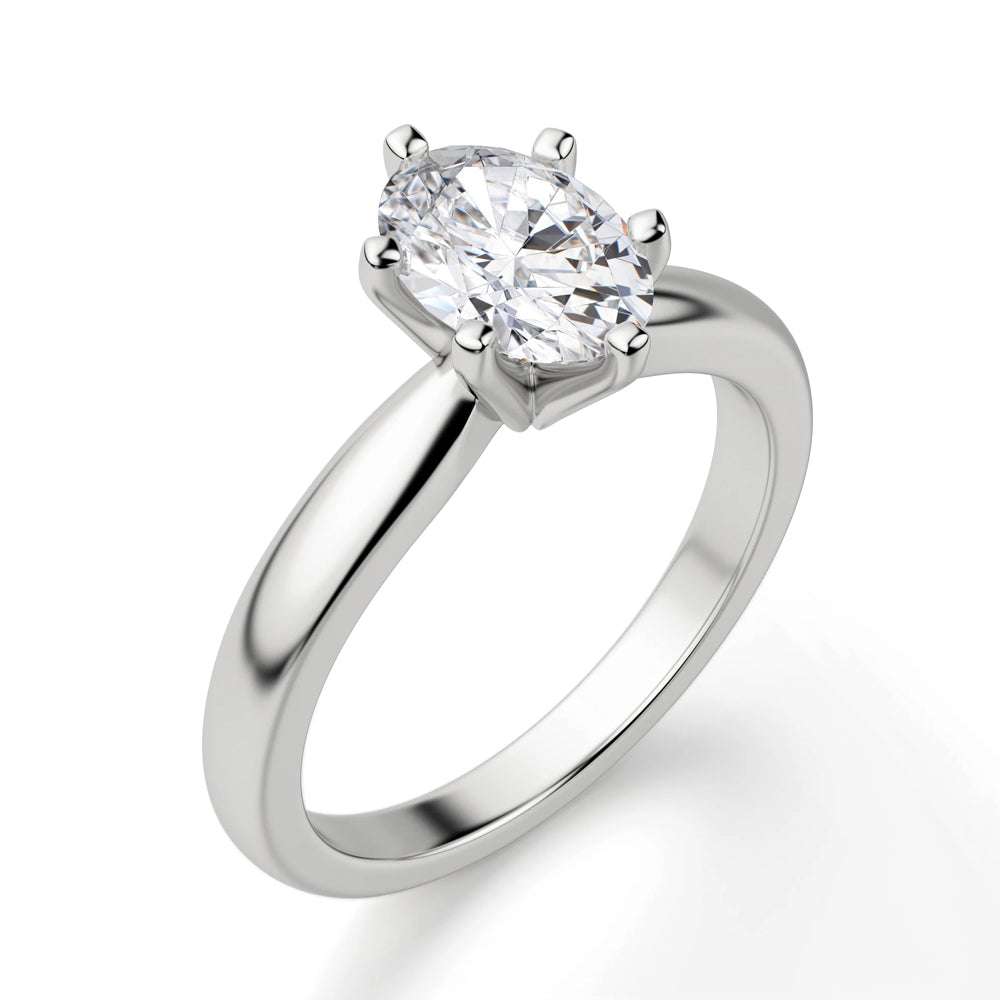Classic Solitaire Oval Moissanite Six Prong Engagement Ring