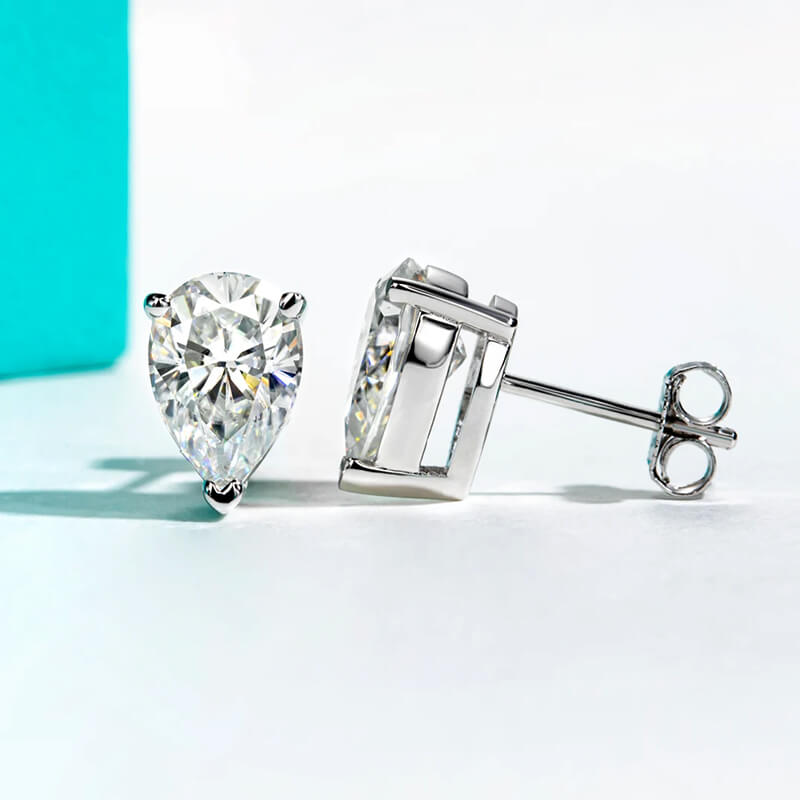 Classic Solitaire Pear Cut Moissanite Stud Earrings