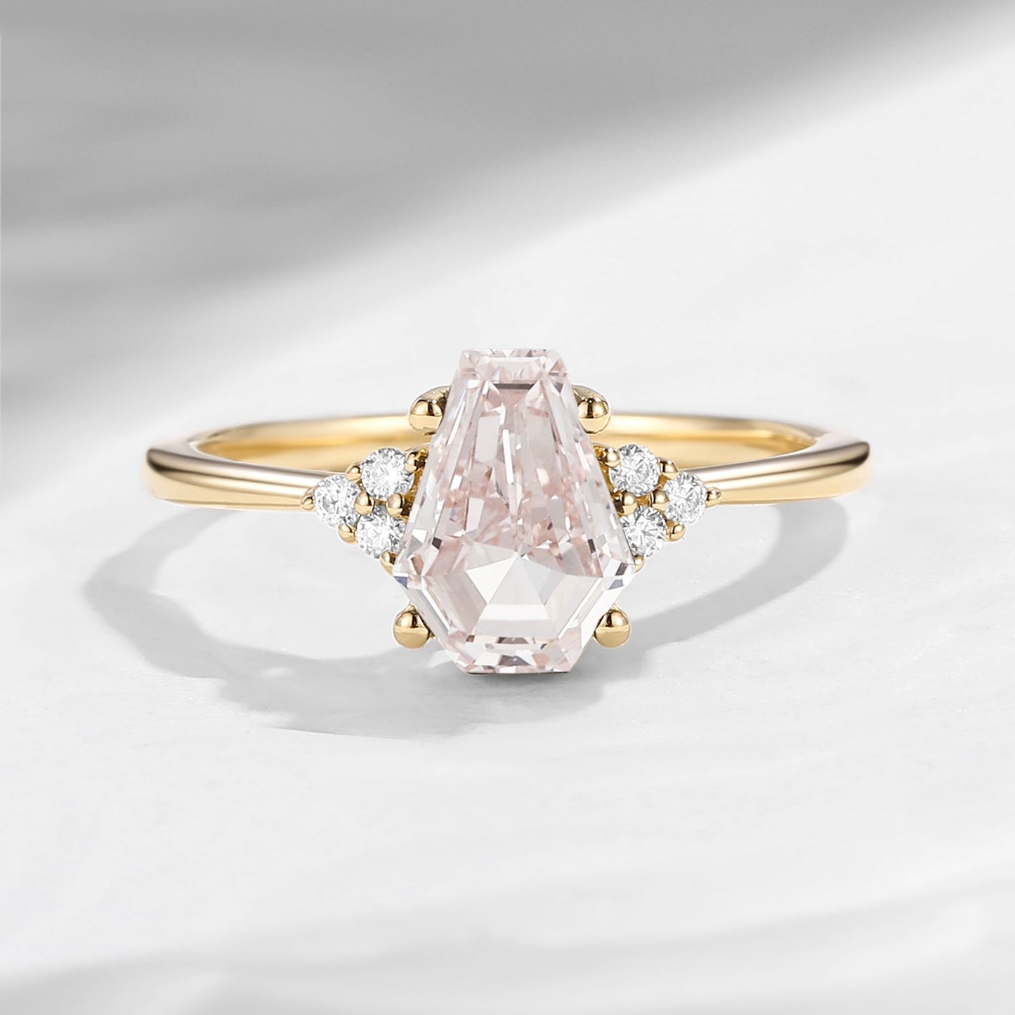 Classic Coffin Shaped Lab Pink Diamond Engagement Ring