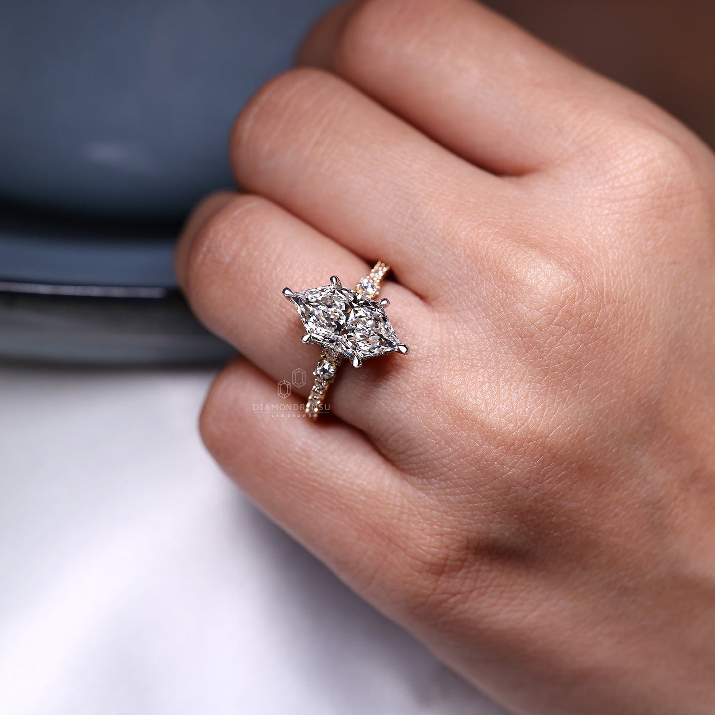 Dutch Marquise Engagement Ring in Hidden Halo Setting