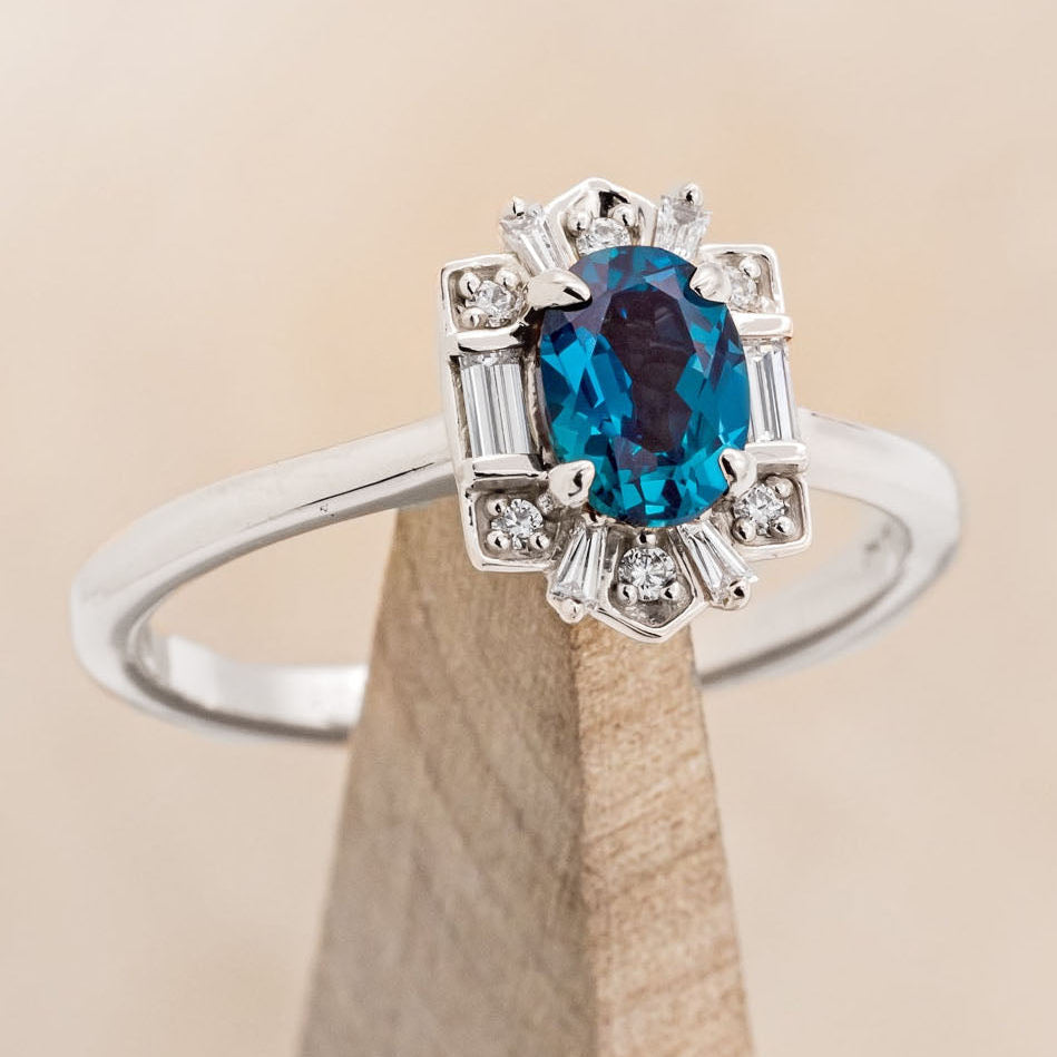 "Cleopatra" - Alexandrite Engagement Ring With Diamond Halo & Tracer