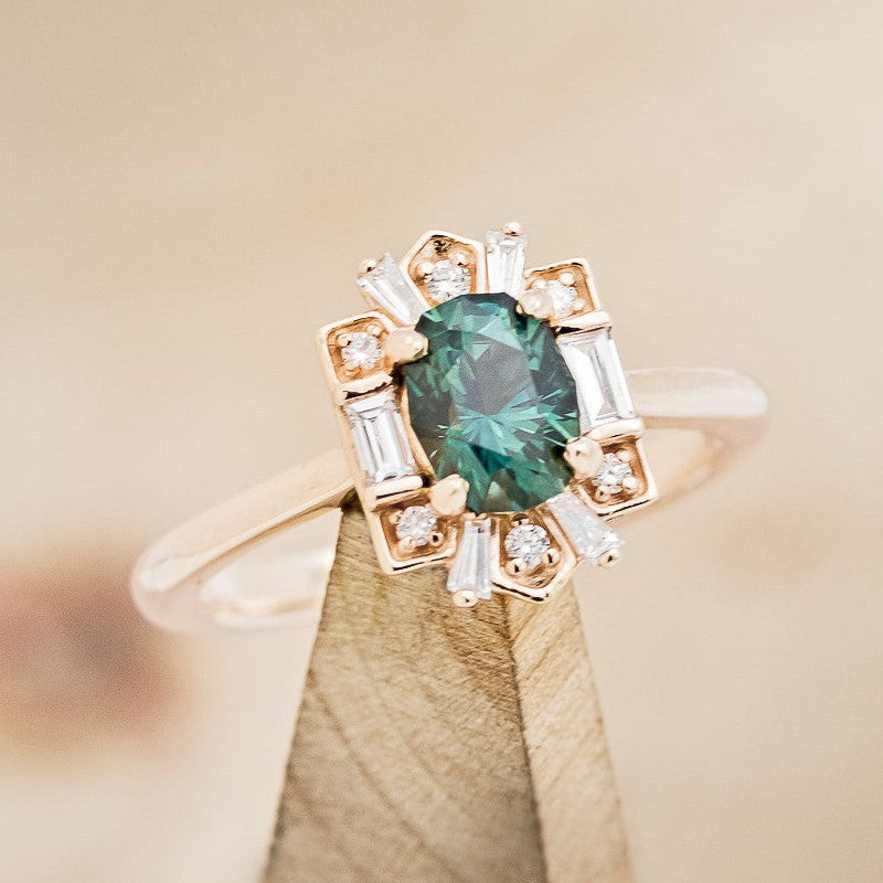 "Cleopatra" - Montana Sapphire Engagement Ring With Diamond Halo & Tracer
