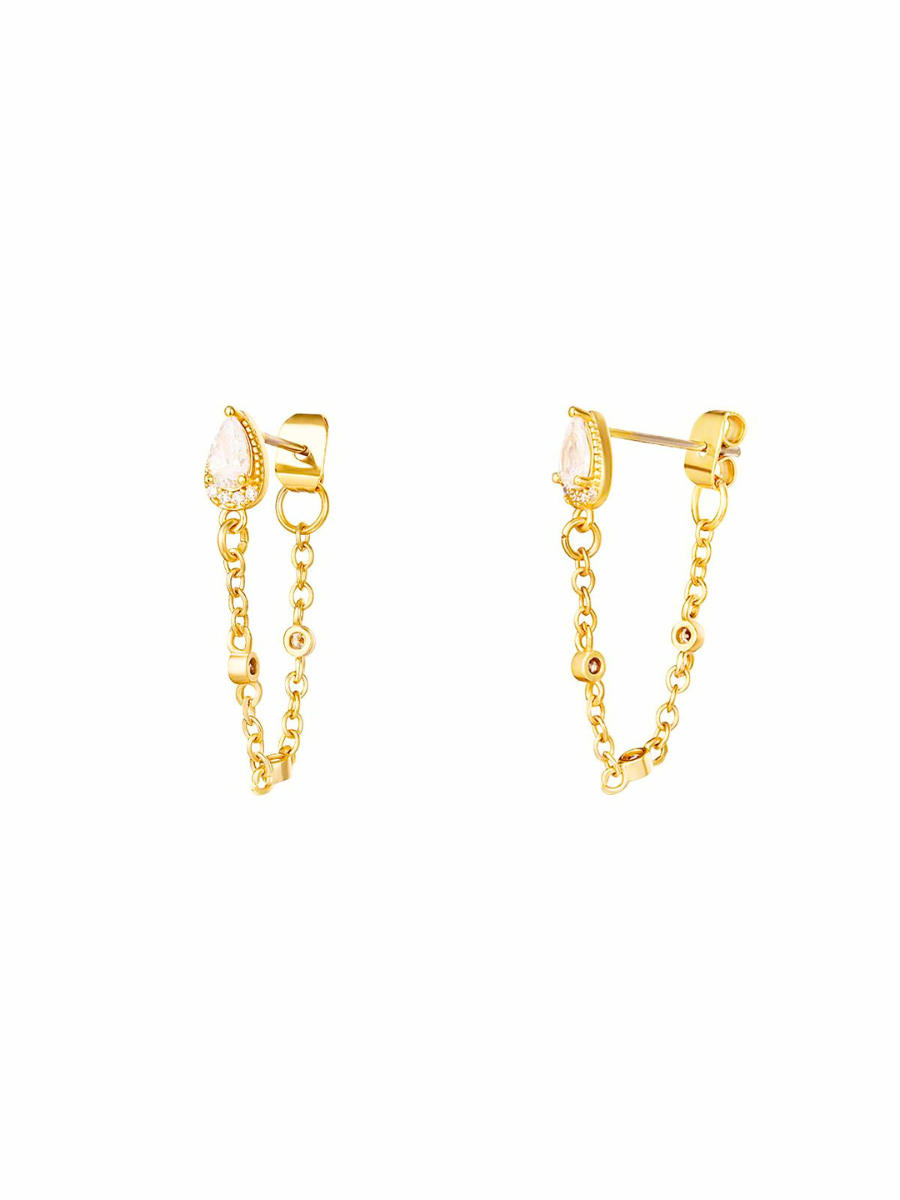 Clover chain earrings - white zircon stones