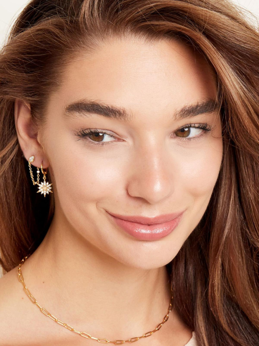 Clover chain earrings - white zircon stones