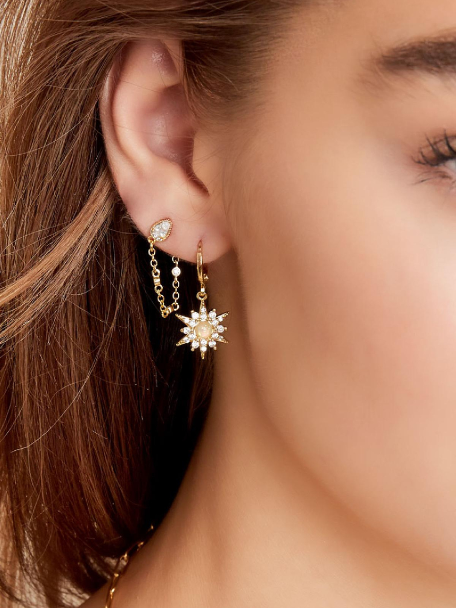 Clover chain earrings - white zircon stones