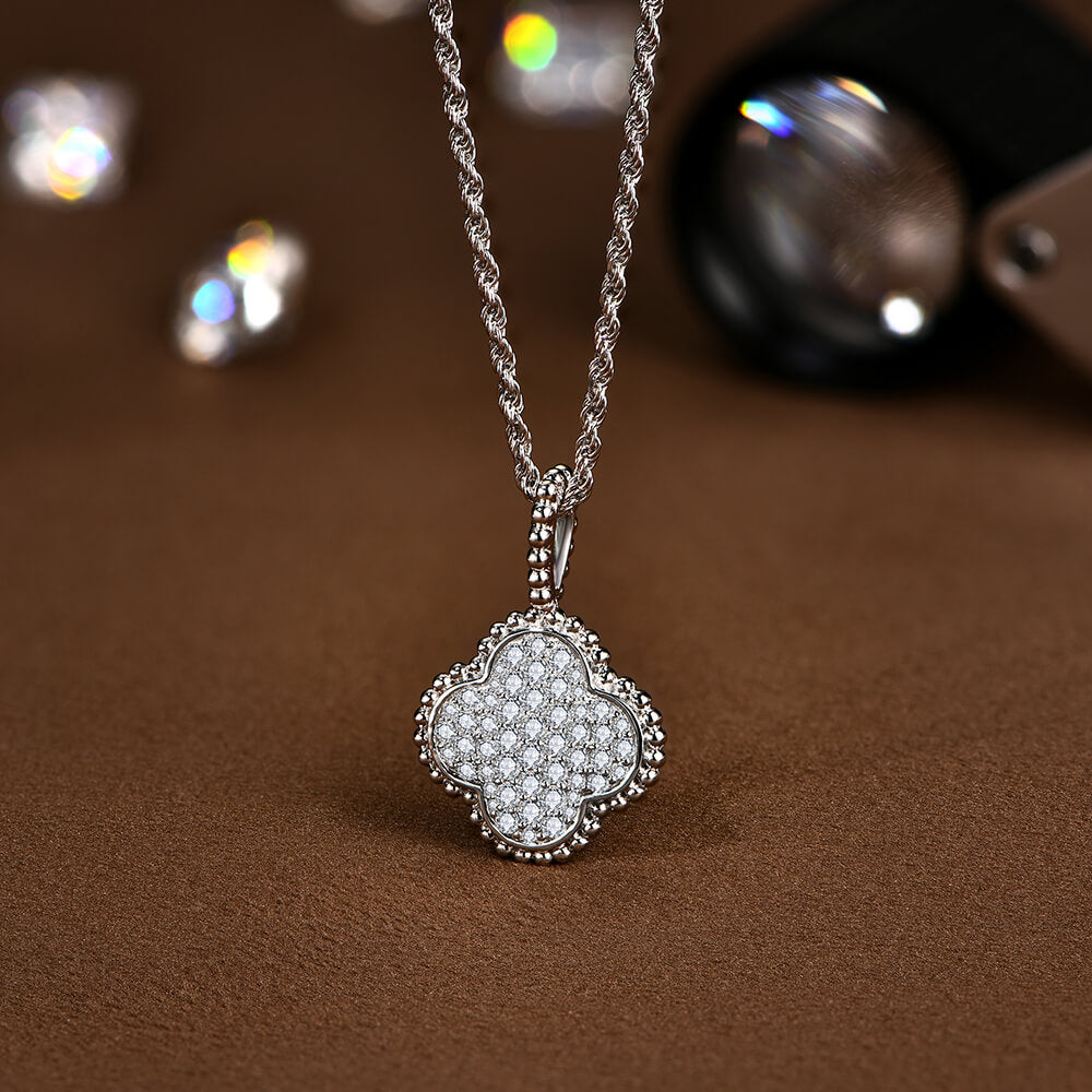 Clover Cluster Moissanite Necklace In Sterling Silver