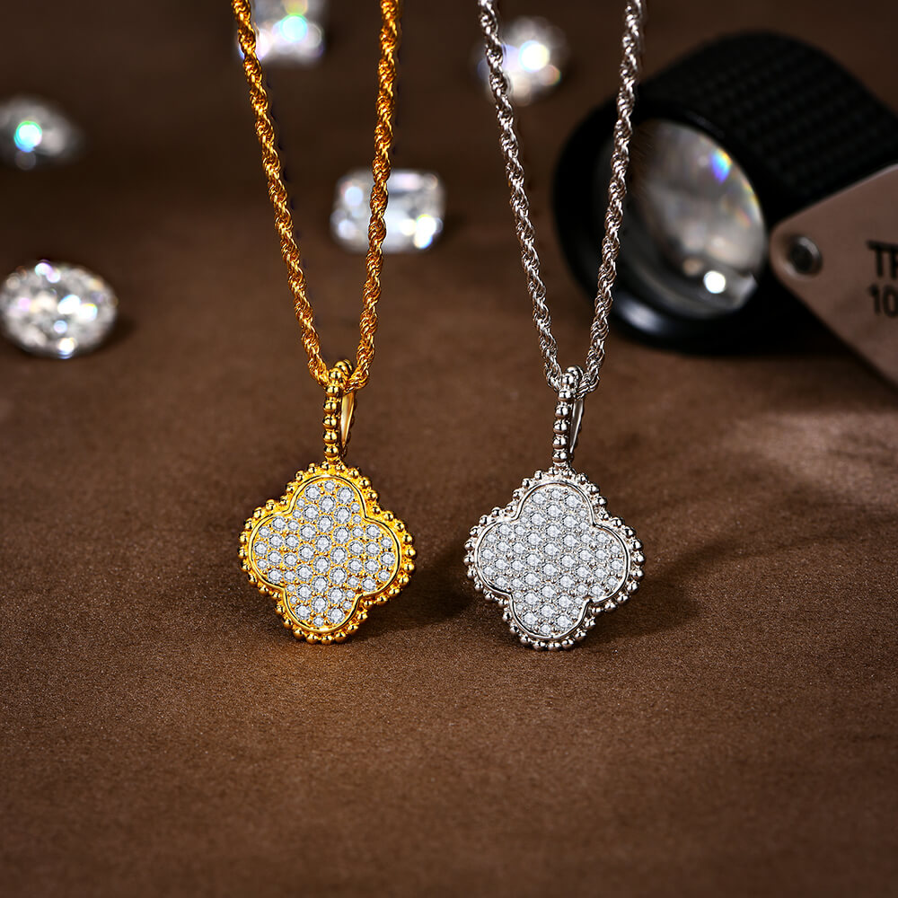 Clover Cluster Moissanite Necklace In Sterling Silver