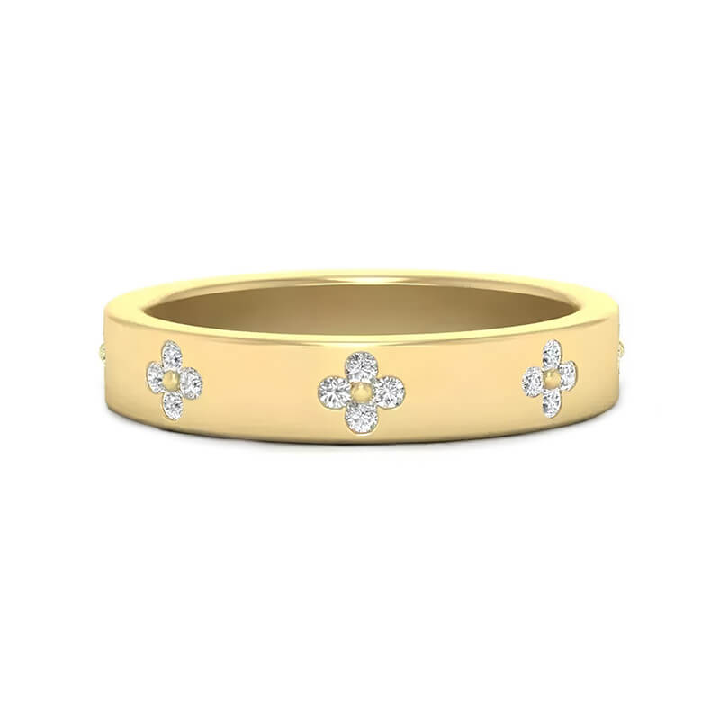 Clover Leaf Flower Moissanite Eternity Wedding Band Ring