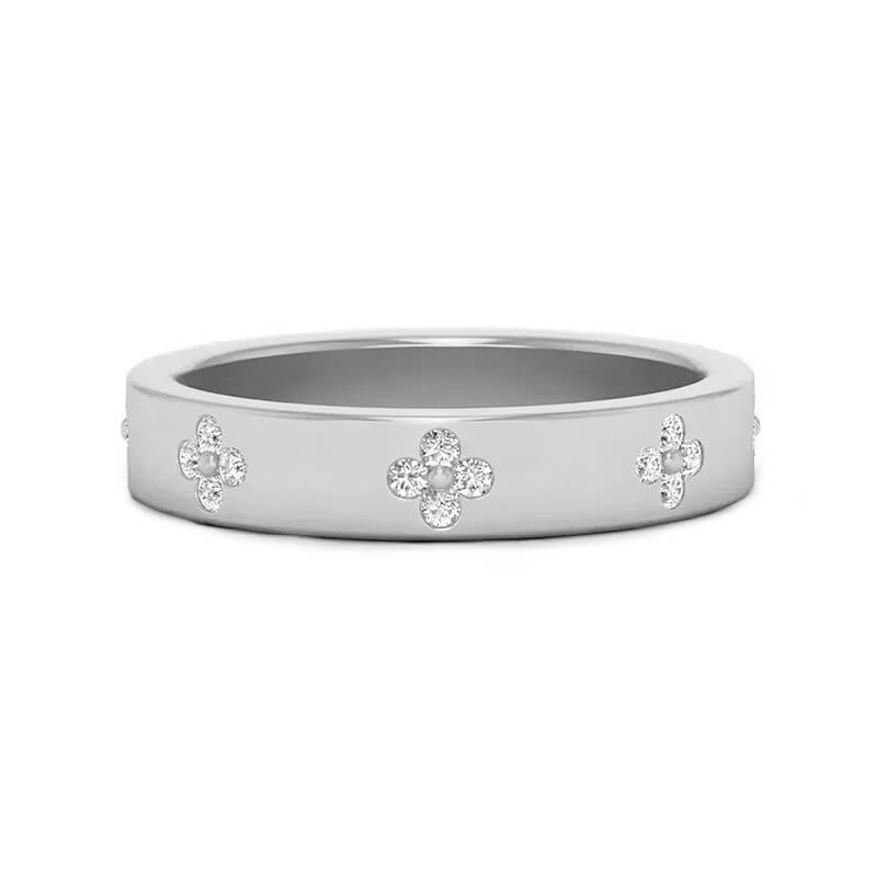 Clover Leaf Flower Moissanite Eternity Wedding Band Ring