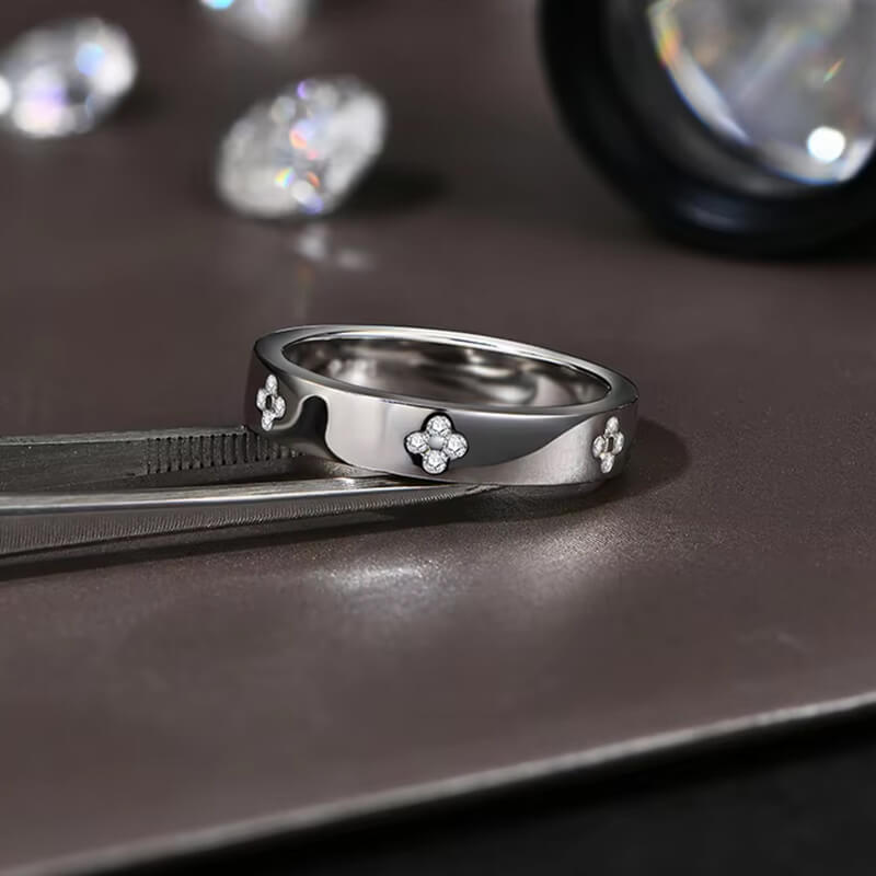 Clover Leaf Flower Moissanite Eternity Wedding Band Ring