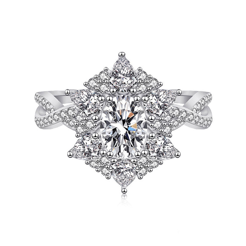 Cluster Halo Oval Moissanite Twisted Pave Engagement Ring
