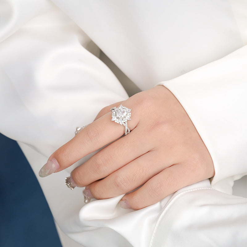 Cluster Halo Oval Moissanite Twisted Pave Engagement Ring
