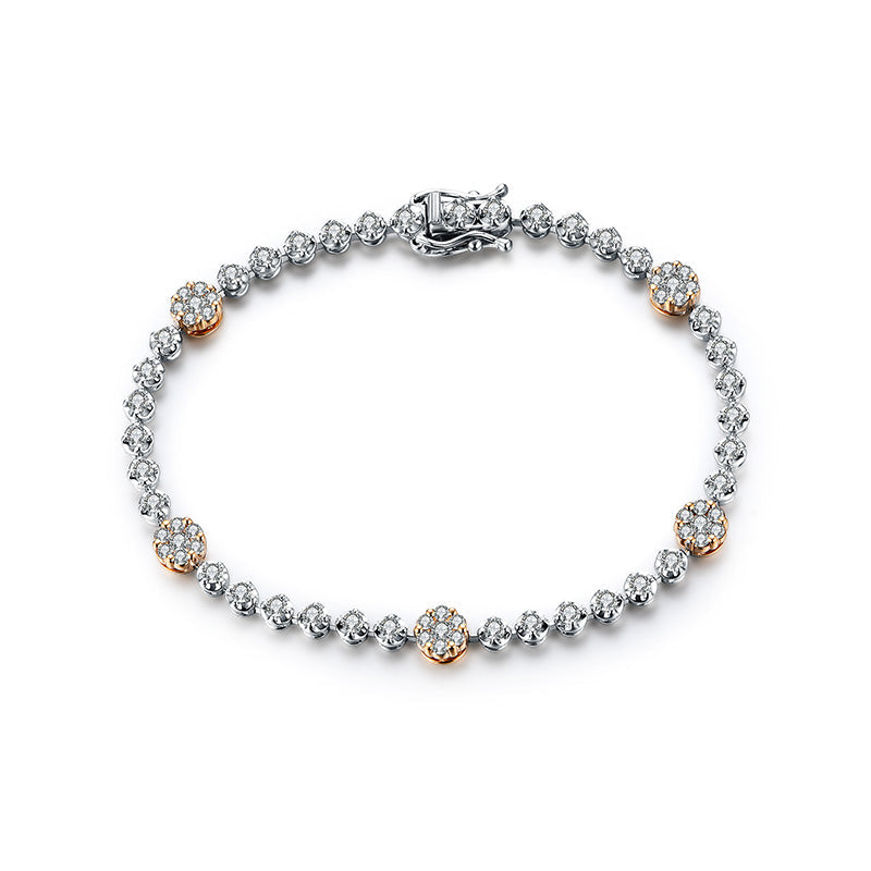 Cluster Moissanite Evenly Spaced Two Tone Bracelet In Sterling Silver