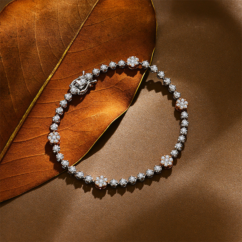 Cluster Moissanite Evenly Spaced Two Tone Bracelet In Sterling Silver