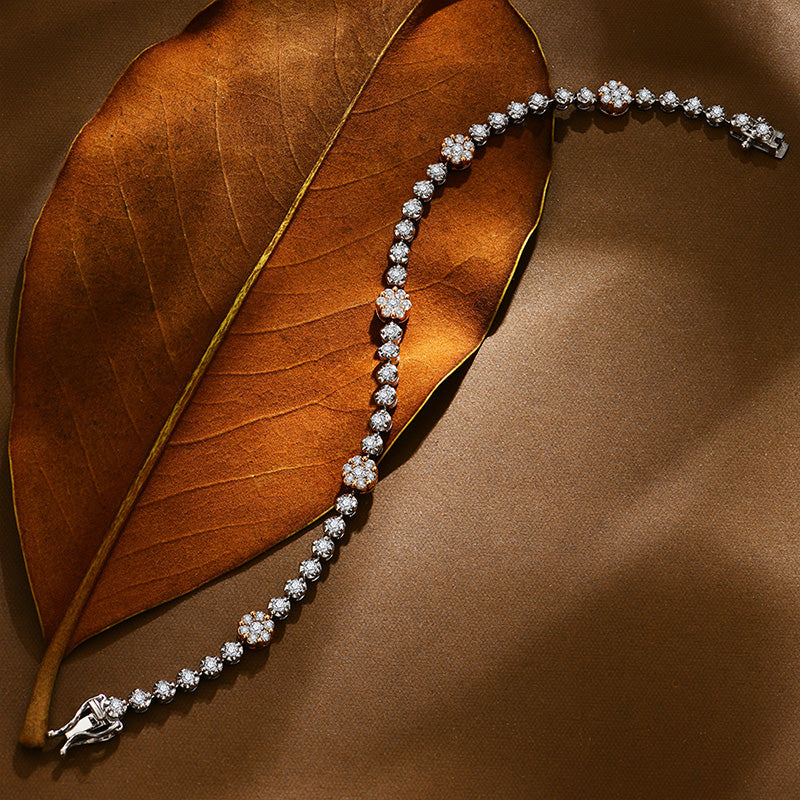 Cluster Moissanite Evenly Spaced Two Tone Bracelet In Sterling Silver