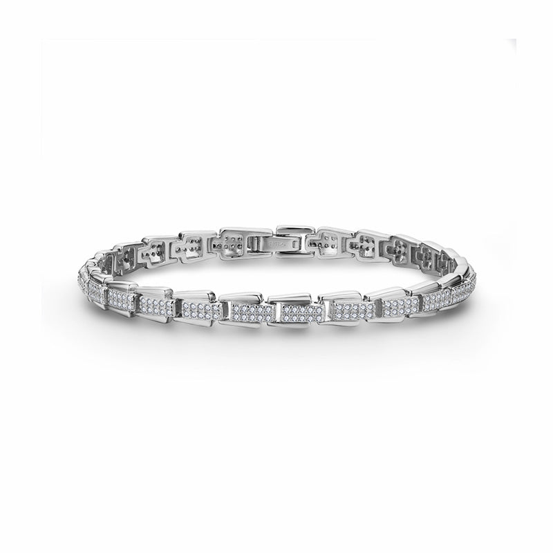 Cluster Moissanite Link Chain Bracelet In Sterling Silver