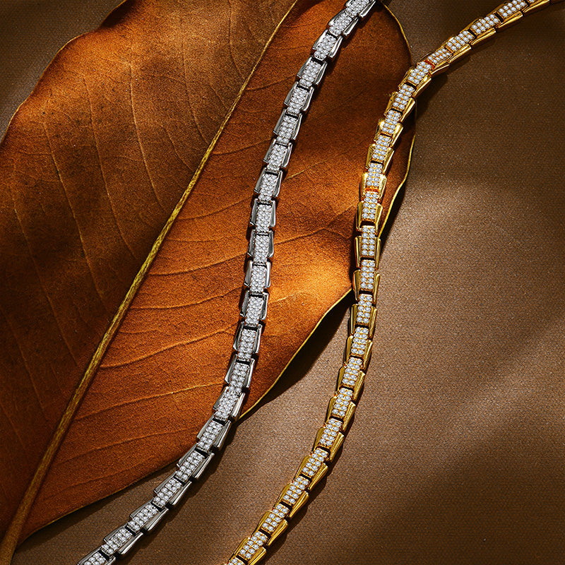 Cluster Moissanite Link Chain Bracelet In Sterling Silver