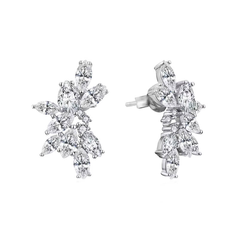 Cluster Pear And Marquise Moissanite Drop Earrings In Sterling Silver